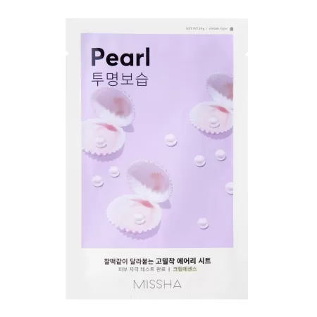 Missha – Airy Fit Sheet Mask – Pearl – Izgaismojošā auduma maska ar pērļu ekstraktu – 19g
