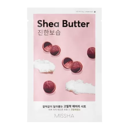 Missha – Airy Fit Sheet Mask – Shea Butter – Mitrinoša un barojoša maska ar shī sviestu – 19g